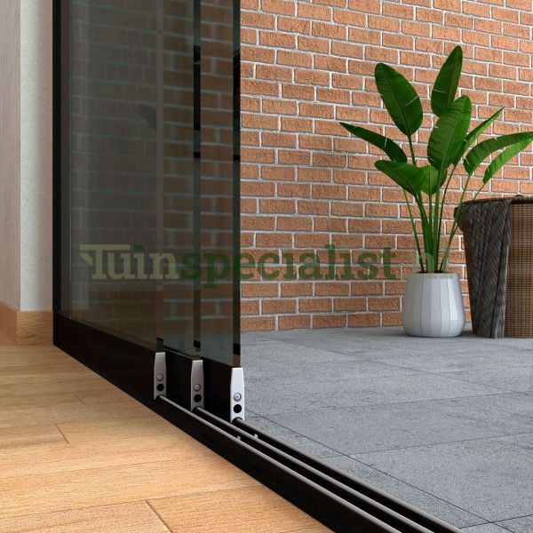 3-rail glazen schuifwand tot 3000 mm matzwart (Ral 9005) (3 x 1030mm glas) (Donker glas)