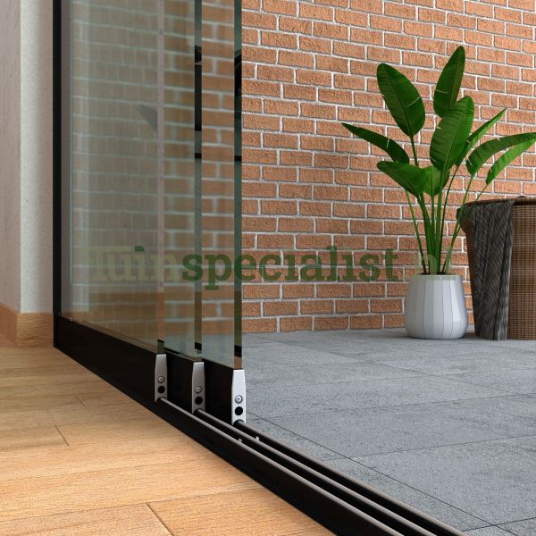 3-rail glazen schuifwand tot 2660 mm matzwart (Ral 9005) (3 x 900mm glas)