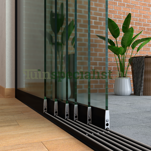 6-rail glazen schuifwand tot 4820 mm matzwart (Ral 9005) (6 x 830mm glas)