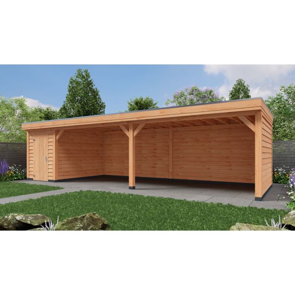 Overkapping Deluxe Dubbelwandig 1000cm x 300cm met schuur 200cm