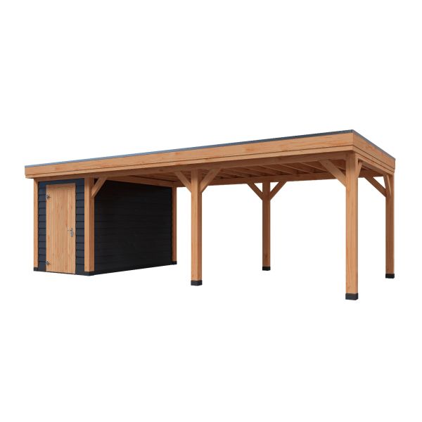 Overkapping Deluxe Enkelwandig 800cm x 300cm met schuur 200cm