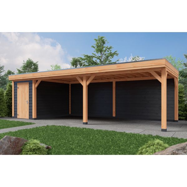 Overkapping Deluxe Enkelwandig 900cm x 400cm met schuur 200cm