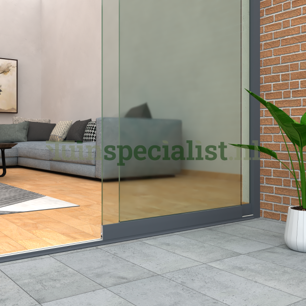 2-rail glazen schuifwand tot 1620 mm matantraciet (Ral 7016) (2 x 830mm glas)
