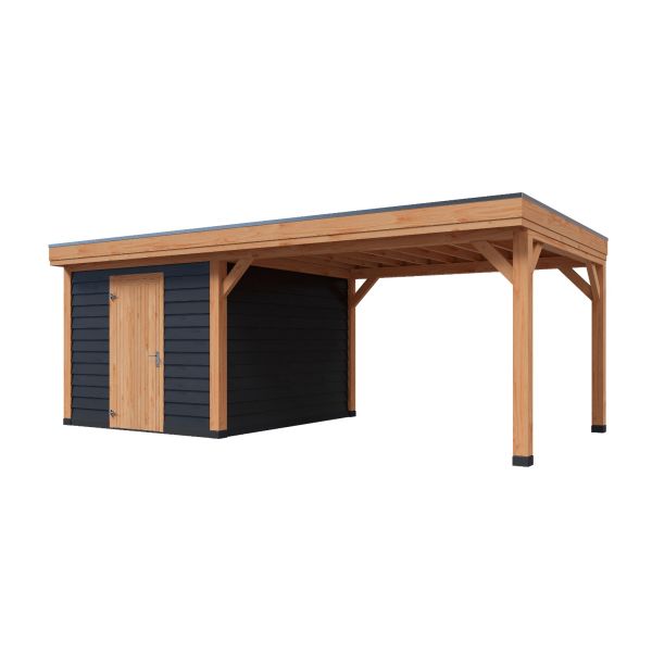 Overkapping Deluxe Enkelwandig 700cm x 350cm met schuur 300cm