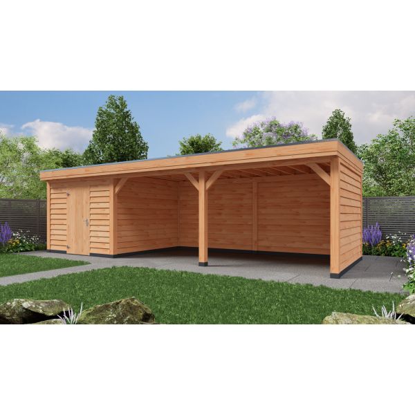 Overkapping Deluxe Dubbelwandig 900cm x 400cm met schuur 300cm