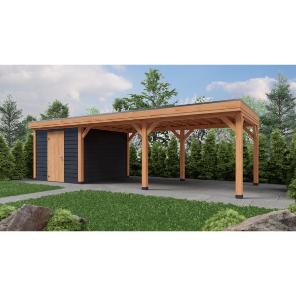 Overkapping Deluxe Enkelwandig 900cm x 350cm met schuur 300cm