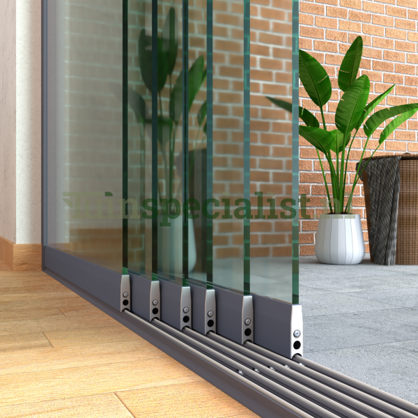 6-rail glazen schuifwand tot 5430 mm matantraciet (Ral 7016) (6 x 930mm glas)