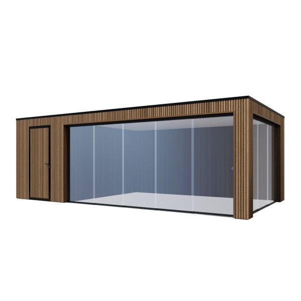 Tuinhuis Composiet Rhombus Teak 700cm x 370cm met schuur 200cm