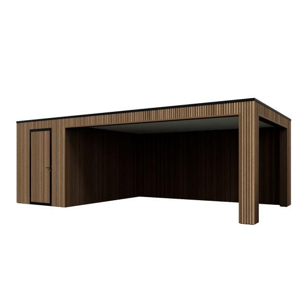 Tuinhuis Composiet Rhombus Teak 700cm x 330cm met schuur 200cm