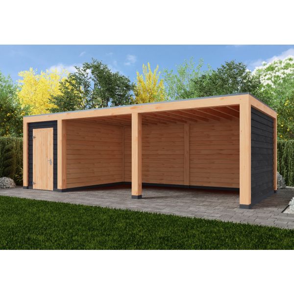 Overkapping Moderno Dubbelwandig 800cm x 300cm met schuur 200cm