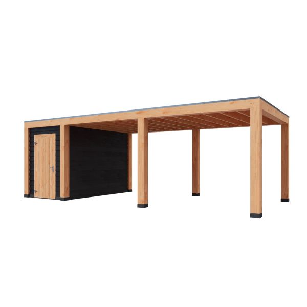 Overkapping Moderno Enkelwandig 800cm x 300cm met schuur 200cm