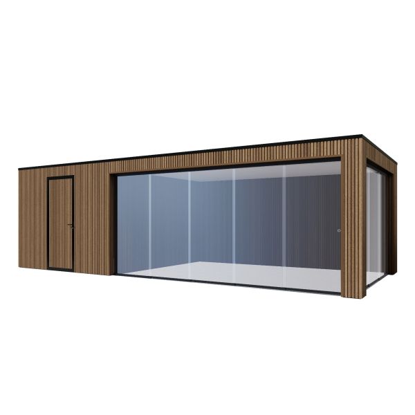 Tuinhuis Composiet Rhombus Teak 800cm x 370cm met schuur 300cm