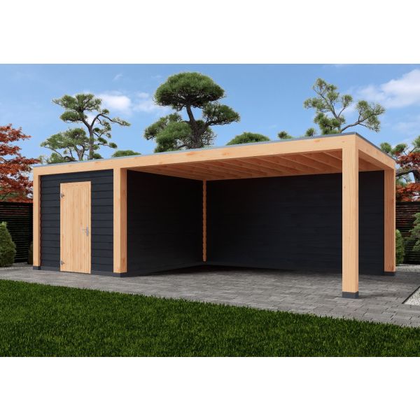 Overkapping Moderno Dubbelwandig 800cm x 300cm met schuur 300cm