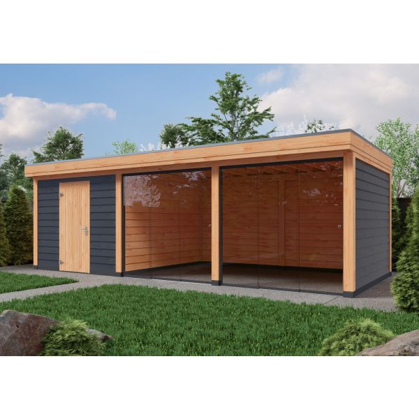 Overkapping Deluxe Dubbelwandig 800cm x 350cm met schuur 300cm