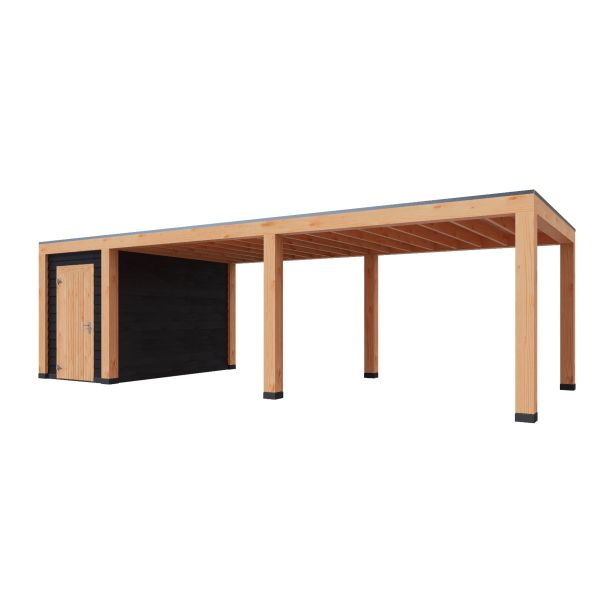 Overkapping Moderno Enkelwandig 900cm x 300cm met schuur 200cm