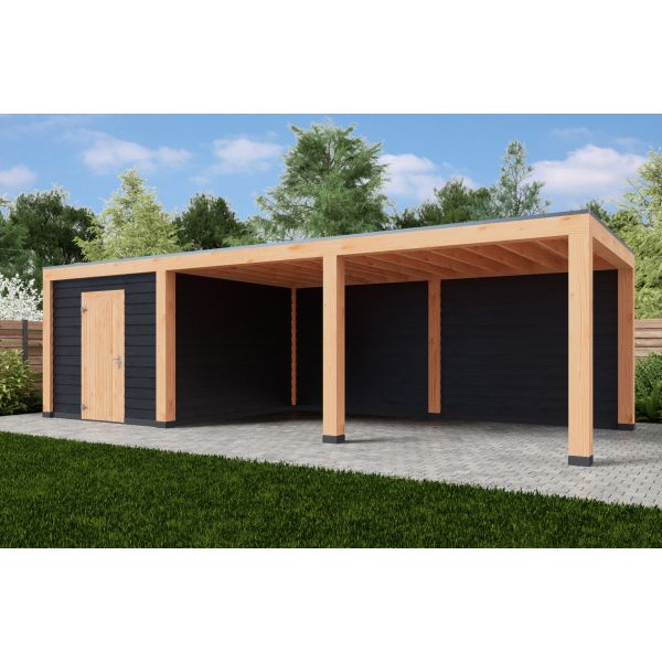 Overkapping Moderno Dubbelwandig 900cm x 400cm met schuur 300cm