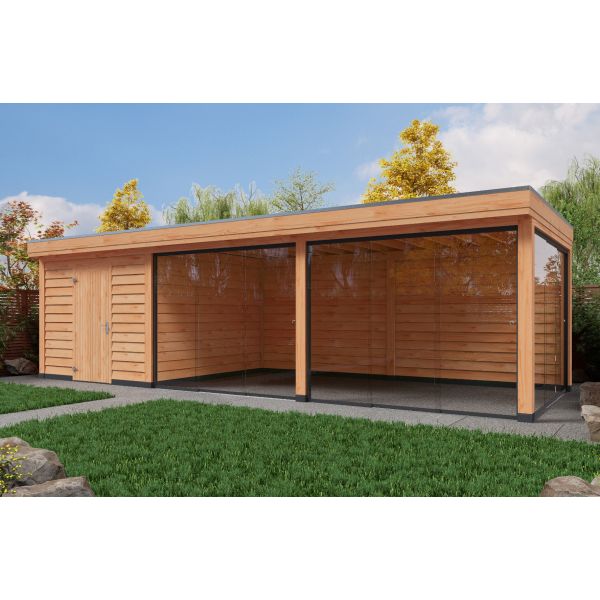 Overkapping Deluxe Dubbelwandig 900cm x 350cm met schuur 300cm