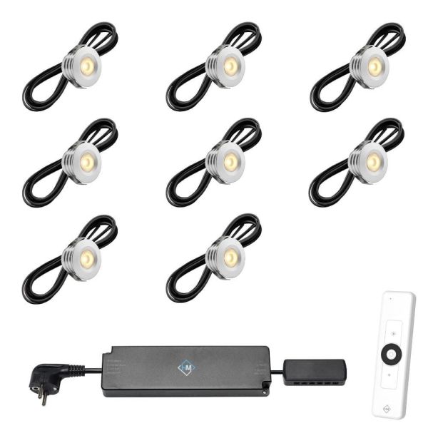 Set van 8-Ledspots kleur Aluminium AB - Warmwit