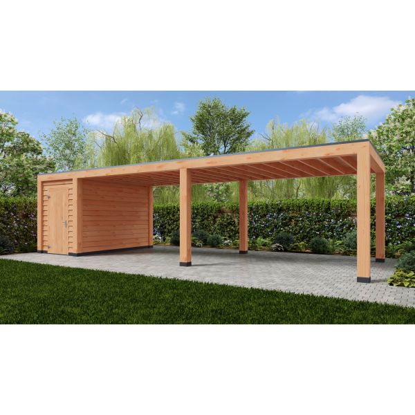 Overkapping Moderno Enkelwandig 1000cm x 350cm met schuur 200cm