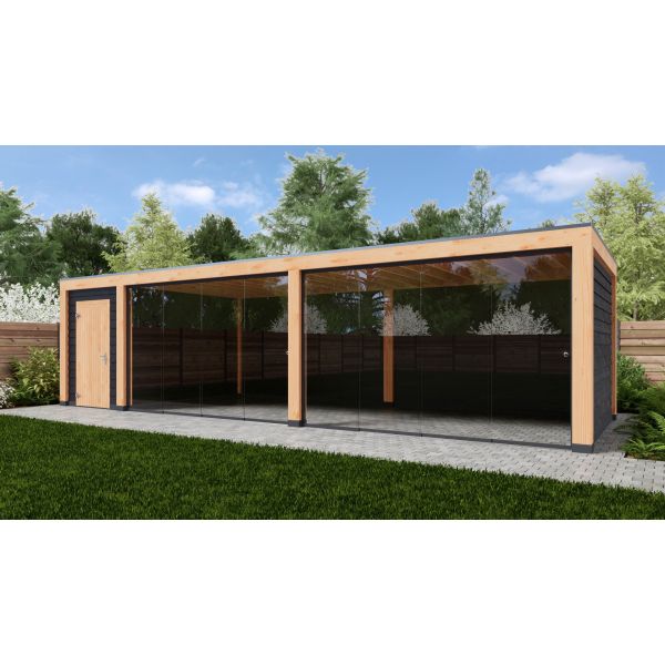 Overkapping Moderno Enkelwandig 1000cm x 400cm met schuur 200cm