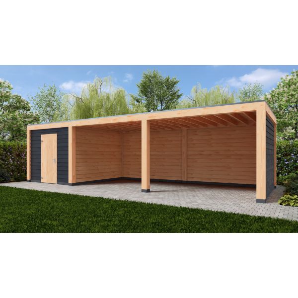 Overkapping Moderno Dubbelwandig 1000cm x 400cm met schuur 300cm