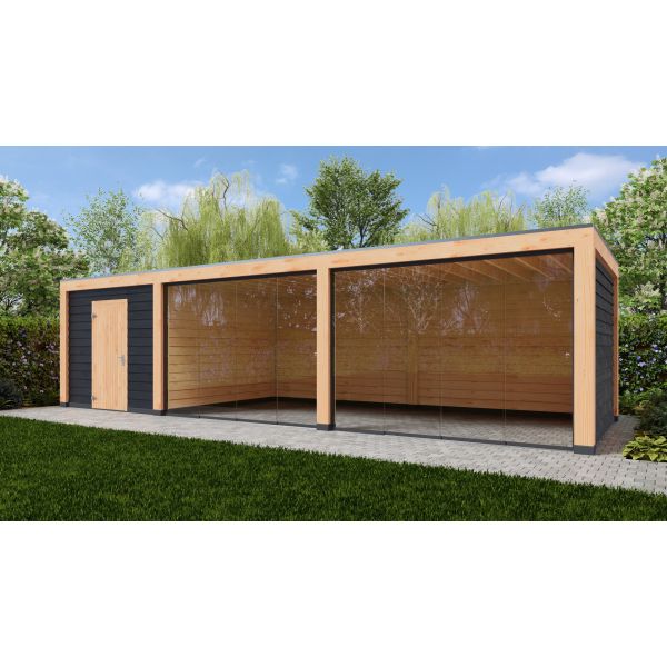 Overkapping Moderno Dubbelwandig 1000cm x 300cm met schuur 300cm