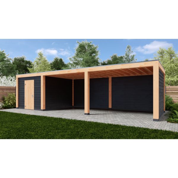 Overkapping Moderno Dubbelwandig 1000cm x 350cm met schuur 300cm