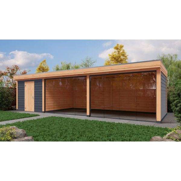 Overkapping Deluxe Dubbelwandig 1000cm x 300cm met schuur 300cm