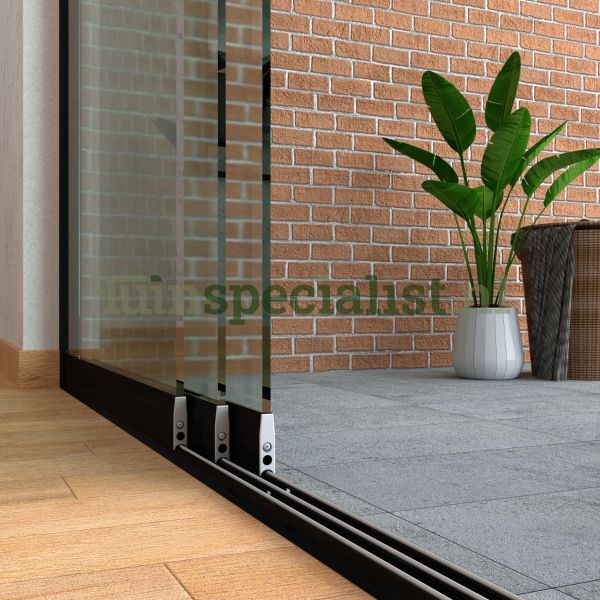 3-rail glazen schuifwand tot 2900 mm matzwart (Ral 9005) (3 x 980mm glas)