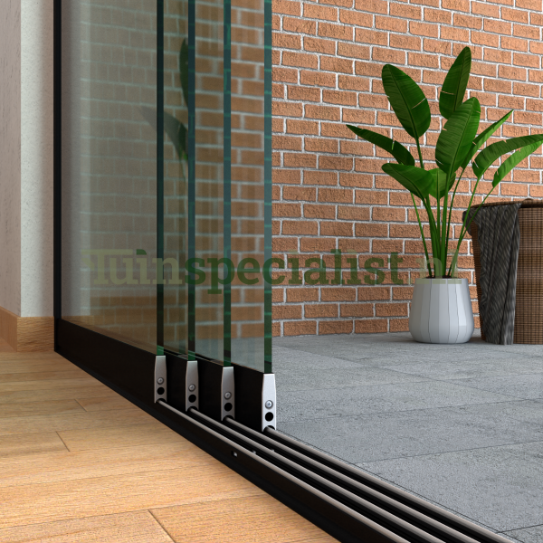 4-rail glazen schuifwand tot 3220 mm matzwart (Ral 9005) (4 x 830mm glas)