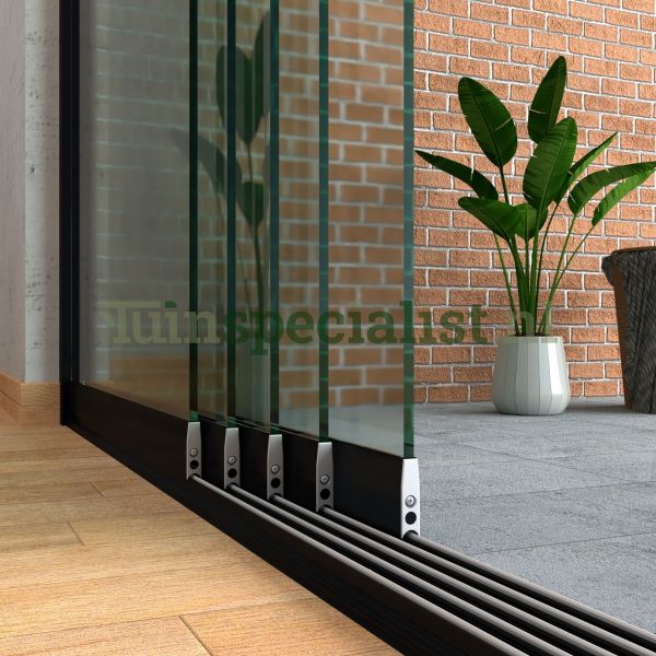 5-rail glazen schuifwand tot 5000 mm matzwart (Ral 9005) (5 x 1030mm glas)