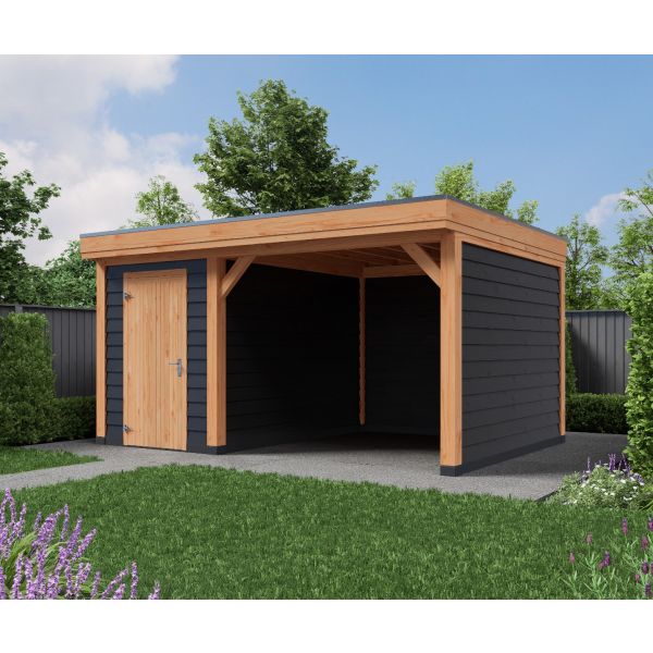 Overkapping Deluxe Enkelwandig 600cm x 350cm met schuur 200cm