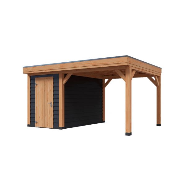 Overkapping DeLuxe Enkelwandig 500cm x 300cm met schuur 200cm