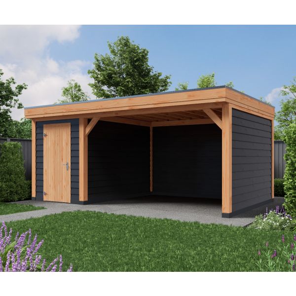 Overkapping Deluxe Enkelwandig 600cm x 300cm met schuur 200cm