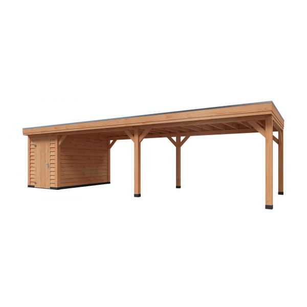 Overkapping DeLuxe Enkelwandig 1000cm x 300cm met schuur 200cm