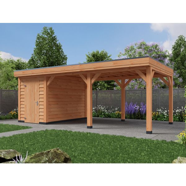 Overkapping Deluxe Enkelwandig 700cm x 350cm met schuur 200cm