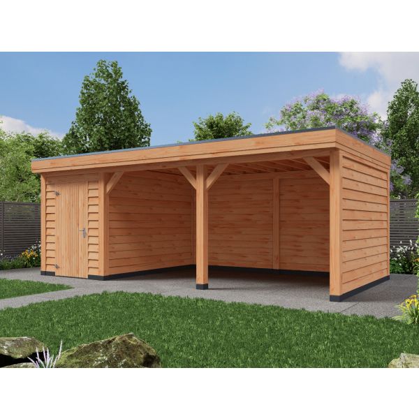 Overkapping DeLuxe Dubbelwandig 700cm x 300cm met schuur 200cm