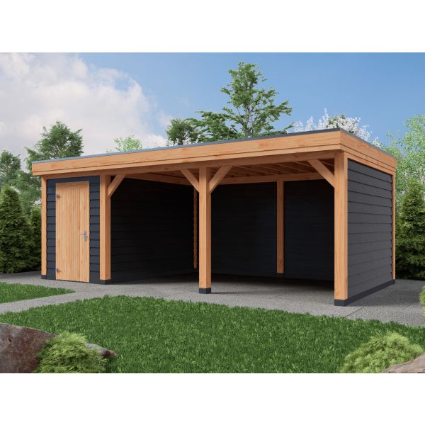 Overkapping DeLuxe Dubbelwandig 700cm x 350cm met schuur 200cm