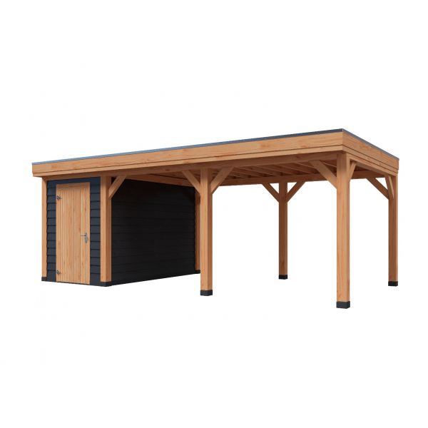 Overkapping DeLuxe Enkelwandig 700cm x 300cm met schuur 200cm
