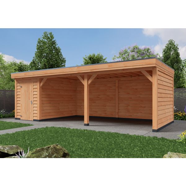 Overkapping Deluxe Dubbelwandig 800cm x 300cm met schuur 200cm