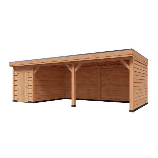 Overkapping DeLuxe Enkelwandig 800cm x 400cm met schuur 200cm