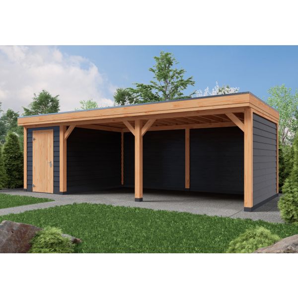 Overkapping Deluxe Enkelwandig 800cm x 350cm met schuur 200cm