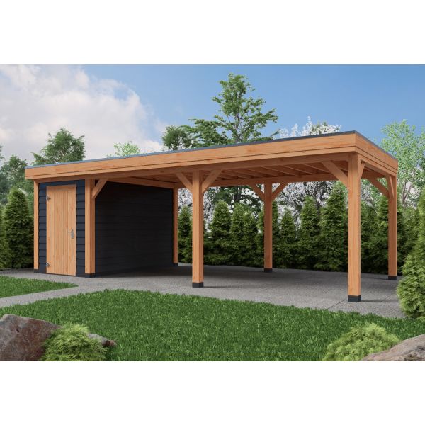 Overkapping Deluxe Dubbelwandig 800cm x 350cm met schuur 200cm