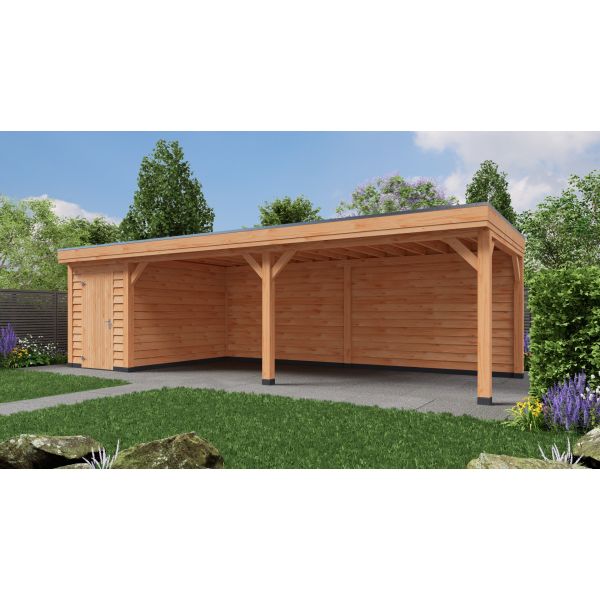 Overkapping Deluxe Dubbelwandig 900cm x 350cm met schuur 200cm