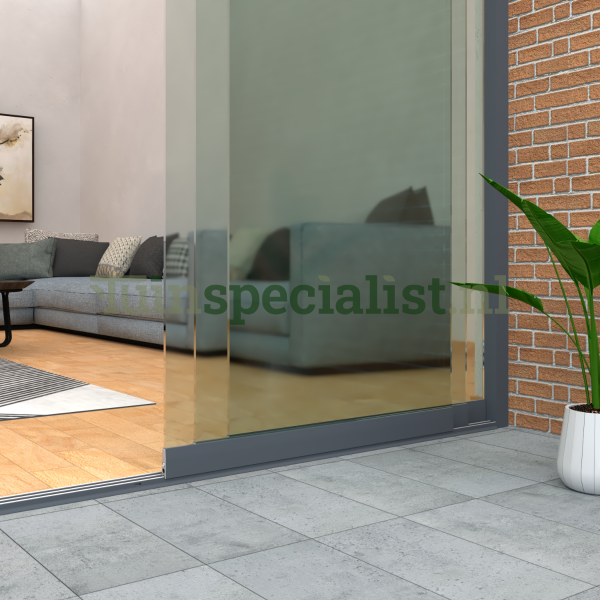 3-rail glazen schuifwand tot 2730 mm matantraciet (Ral 7016) (3 x 930mm glas)