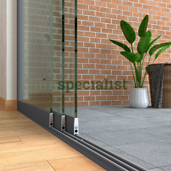 3-rail glazen schuifwand tot 2420 mm matantraciet (Ral 7016) (3 x 830mm glas)