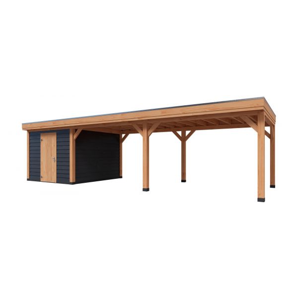 Overkapping DeLuxe Enkelwandig 1000cm x 300cm met schuur 300cm