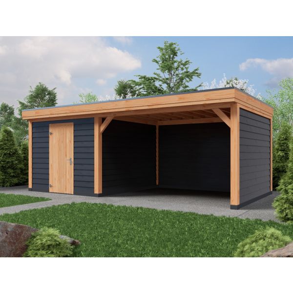 Overkapping Deluxe Enkelwandig 700cm x 300cm met schuur 300cm