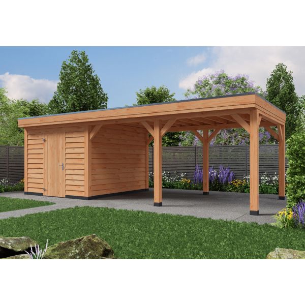 Overkapping Deluxe Dubbelwandig 800cm x 300cm met schuur 300cm