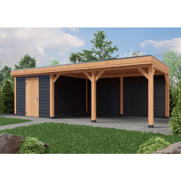 Overkapping Deluxe Dubbelwandig 800cm x 400cm met schuur 300cm